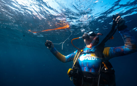 a PADI Diver nears the surface after a scuba dive